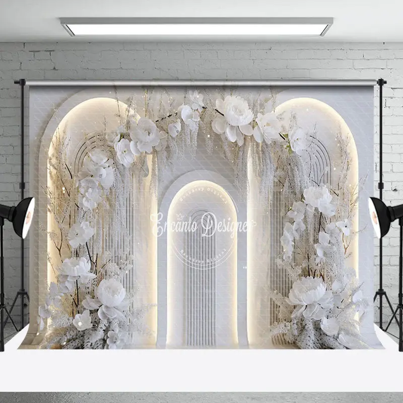 Lighed Pure White Arch Wall Floral Wedding Backdrop - Aperturee