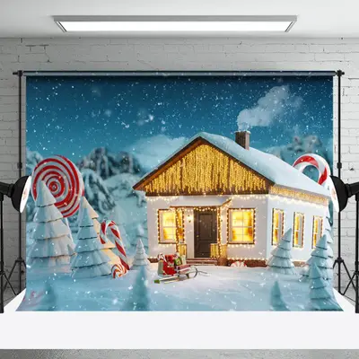 Aperturee Candy Cane Snowy Wild Light House Christmas Backdrop - Aperturee