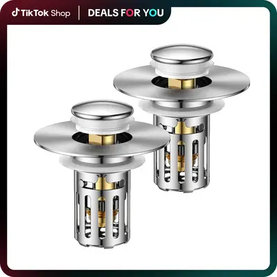 2-in-1 Bathroom Sink Stopper with Pop-up Design & Anti-Clog Stainless Steel Filter Basket - Removable Hair Trap & Anti-Odor D...