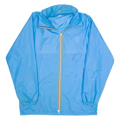 Mens Rain Jacket Blue 90s Hooded 2XL