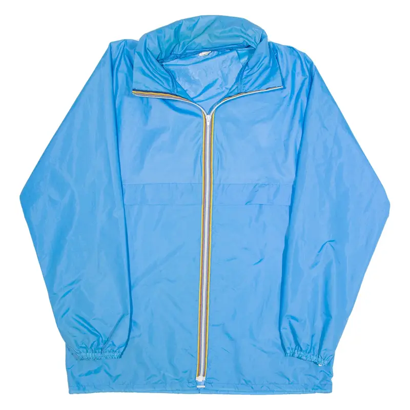 Mens Rain Jacket Blue 90s Hooded 2XL