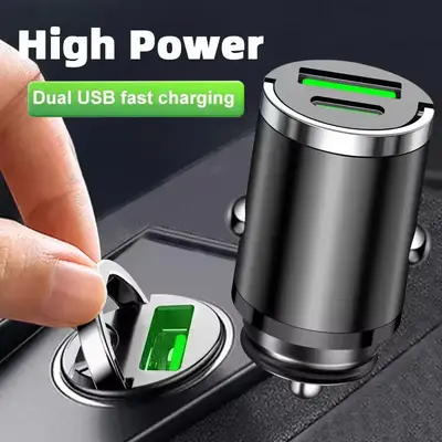 Mini Car Charger with Dual USB Ports – Compact Fast Charging Adapter for Phones, Tablets & GPS – USB-A & USB-C Ports – ...