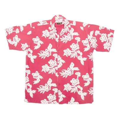 GSWD Mens Hawaiian Shirt Red Floral L