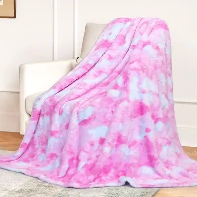 Double Sided Tie-dye Fluffy Blanket, 1 Count Soft Plush Throw Blanket for Sofa Couch Bed Travel, All Season Blanket, Breathab...