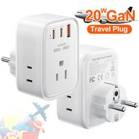 USA to Europe International Plug Adapter, Toocki Travel Adapter, (Single C port 20W Max, USB-A port 18W Max) with 3 AC, 2 USB...