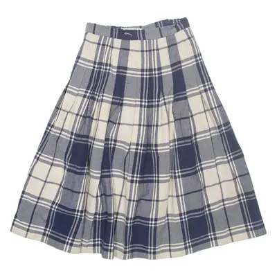 SAMODE Womens Pleated Skirt Blue Midi Check S