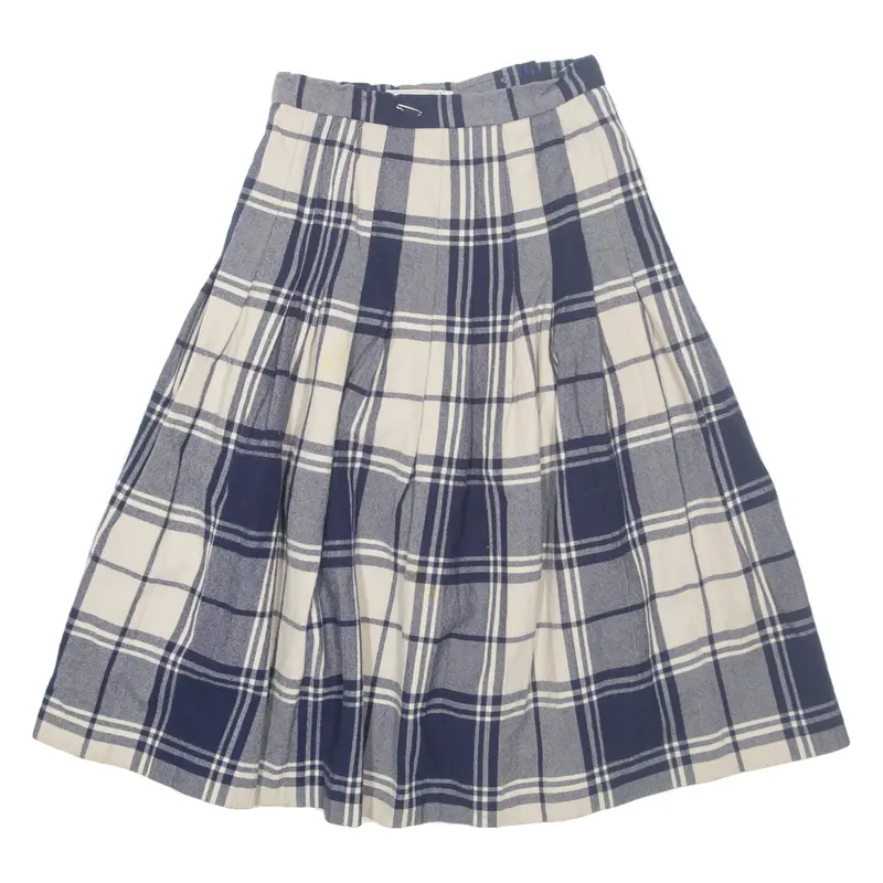 SAMODE Womens Pleated Skirt Blue Midi Check S