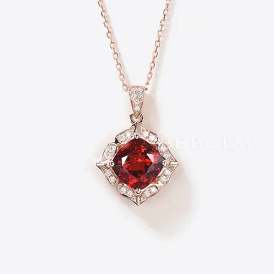 2.5CT Cushion Cut Red Ruby Pendant Diamond Halo Wedding Necklace