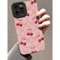 Soft Phone Case With Letter, Cherry Pattern UV Printing, Matte Finish 360 Degree Full Protection For IPhone 11 12 13 14 Pro M...