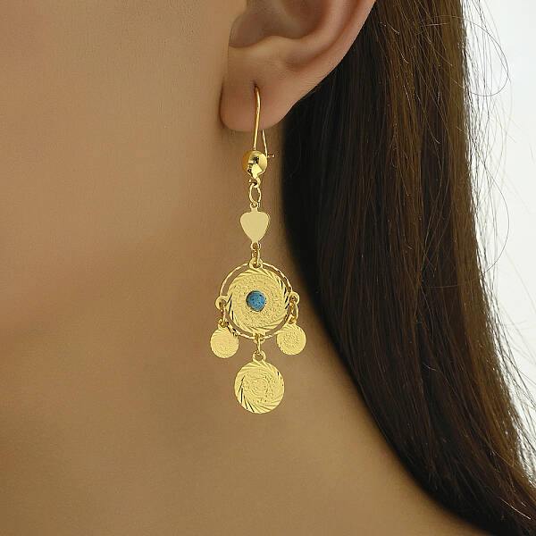 Fashionable Brass Coin Flat Round Hoop Earrings