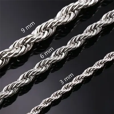 FaithHeart 3MM 6MM 9MM Twisted Rope Chain Necklace