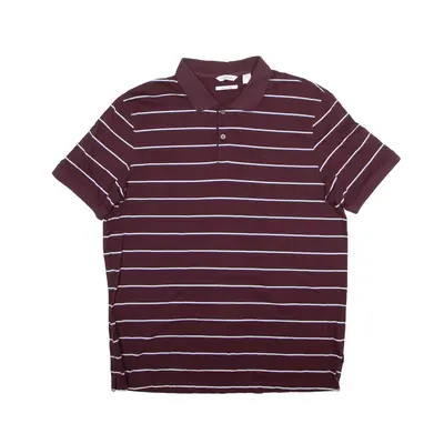 CALVIN KLEIN Liquid Touch Polo Shirt Maroon Striped Short Sleeve Mens L