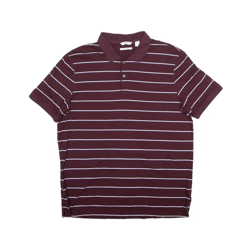 CALVIN KLEIN Liquid Touch Polo Shirt Maroon Striped Short Sleeve Mens L
