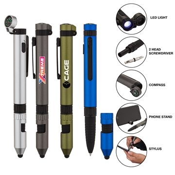 100 Custom Rainier Utility Pen w/Stylus - 7-in-1 Multi-tool