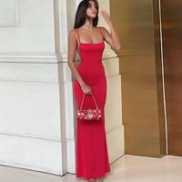 Women's Solid Spaghetti Strap Backless Bodycon Cami Maxi Dress  Sleeveless Long Dress for Party Club Elegant Casual Holiday V...