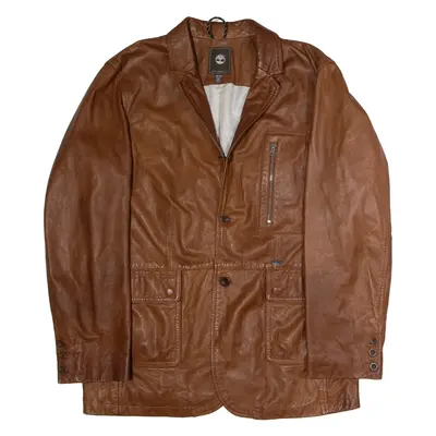 TIMBERLAND Slim Fit Mens Blazer Coat Brown Leather 2XL