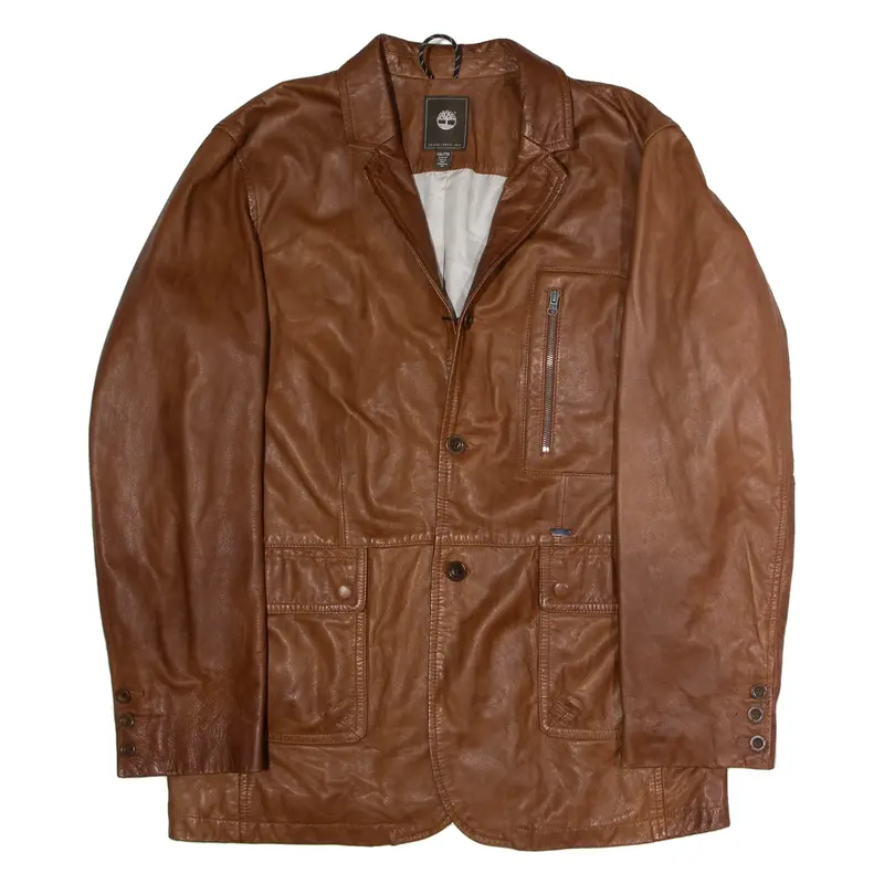 TIMBERLAND Slim Fit Mens Blazer Coat Brown Leather 2XL