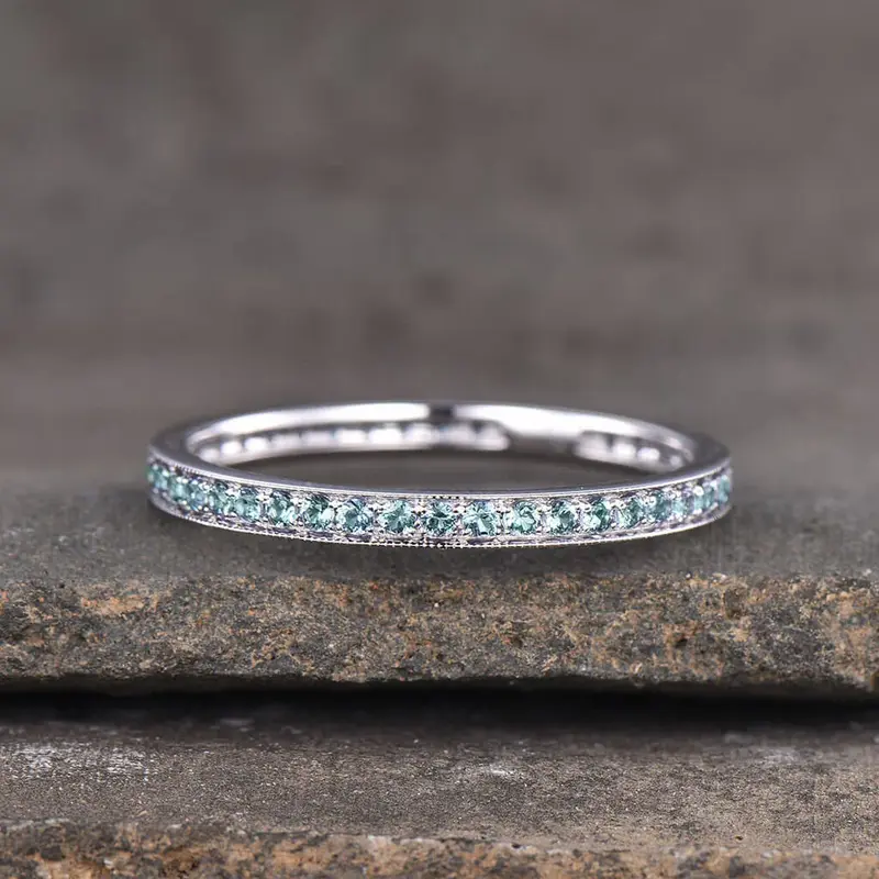 14K White Gold Antique Full Eternity Alexandrite Wedding Band Channel Set