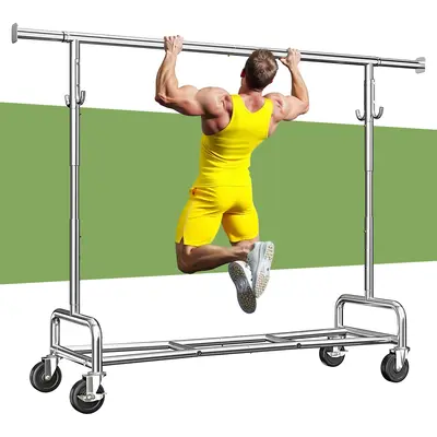 Raybee Heavy Duty Clothes Rack Load 220 LBS, Clothing Racks for Hanging Clothes Rolling Garment Rack with Wheels & Shelf, Por...