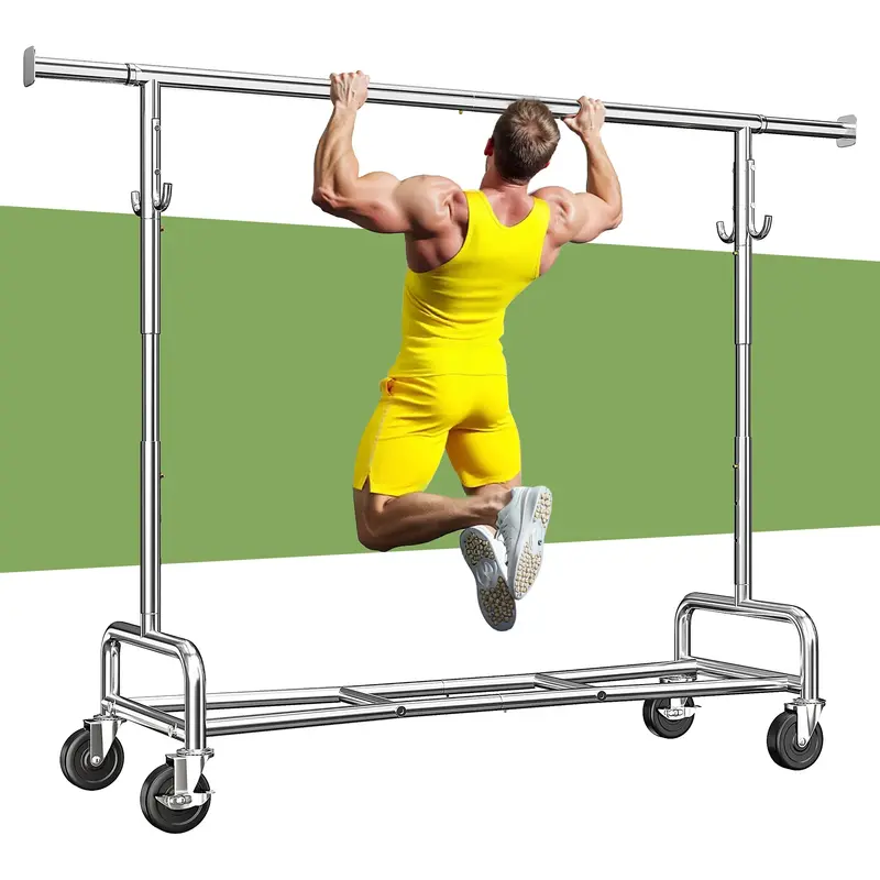 Raybee Heavy Duty Clothes Rack Load 220 LBS, Clothing Racks for Hanging Clothes Rolling Garment Rack with Wheels & Shelf, Por...