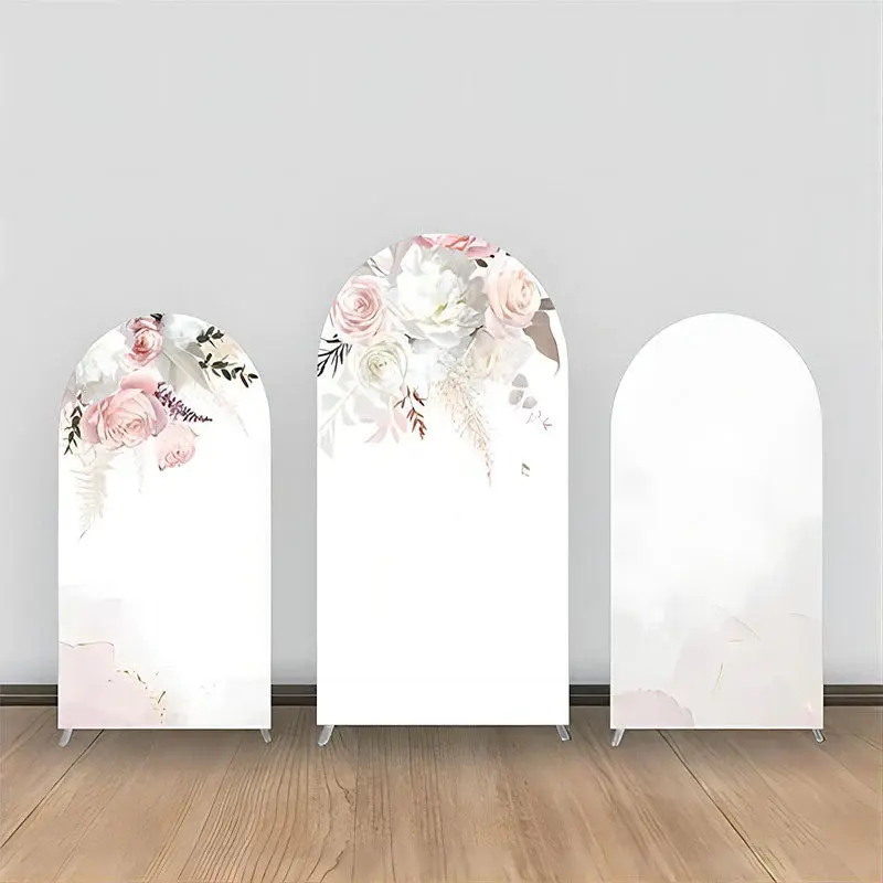 Pink Floral Leaves Faded Simple Arch Backdrop Kit - Aperturee
